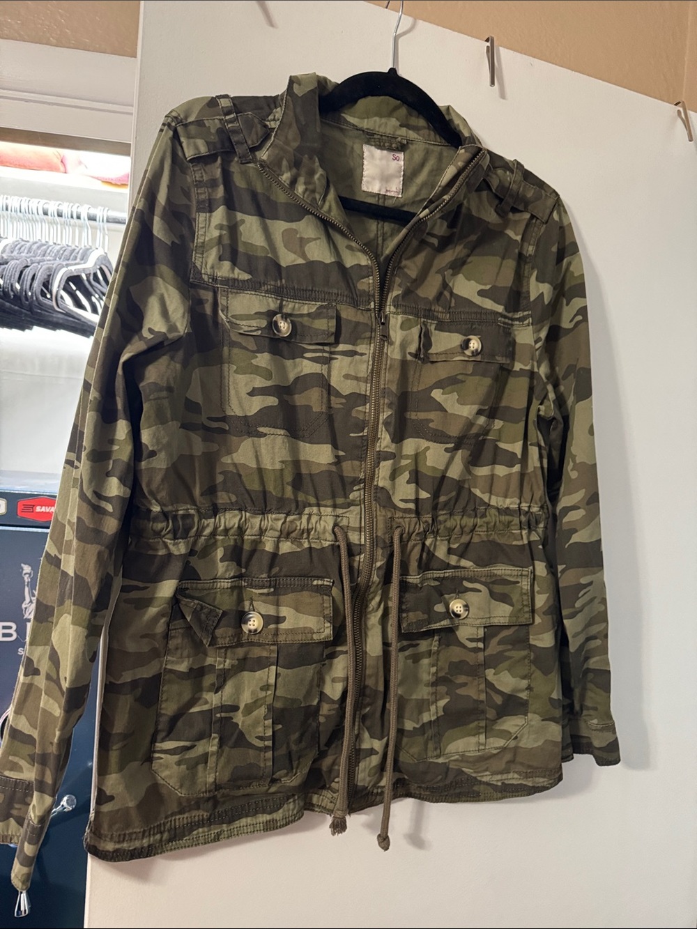 SO Olive Green Camo Utility Drawstring Jacket